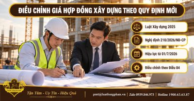 Kỹ sư và luật sư xem bản vẽ về điều chỉnh giá hợp đồng xây dựng theo quy định mới