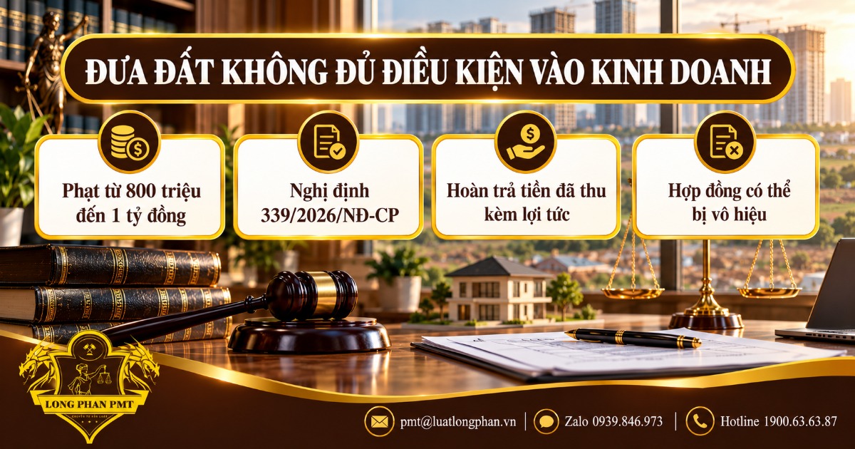 Infographic đưa đất không đủ điều kiện vào kinh doanh: phạt 800 triệu đến 1 tỷ đồng theo Nghị định 339/2026/NĐ-CP