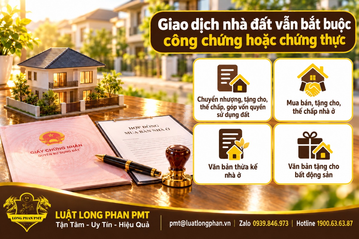  Giao dịch nhà đất vẫn bắt buộc công chứng hoặc chứng thực: chuyển nhượng, tặng cho, thế chấp, thừa kế nhà ở