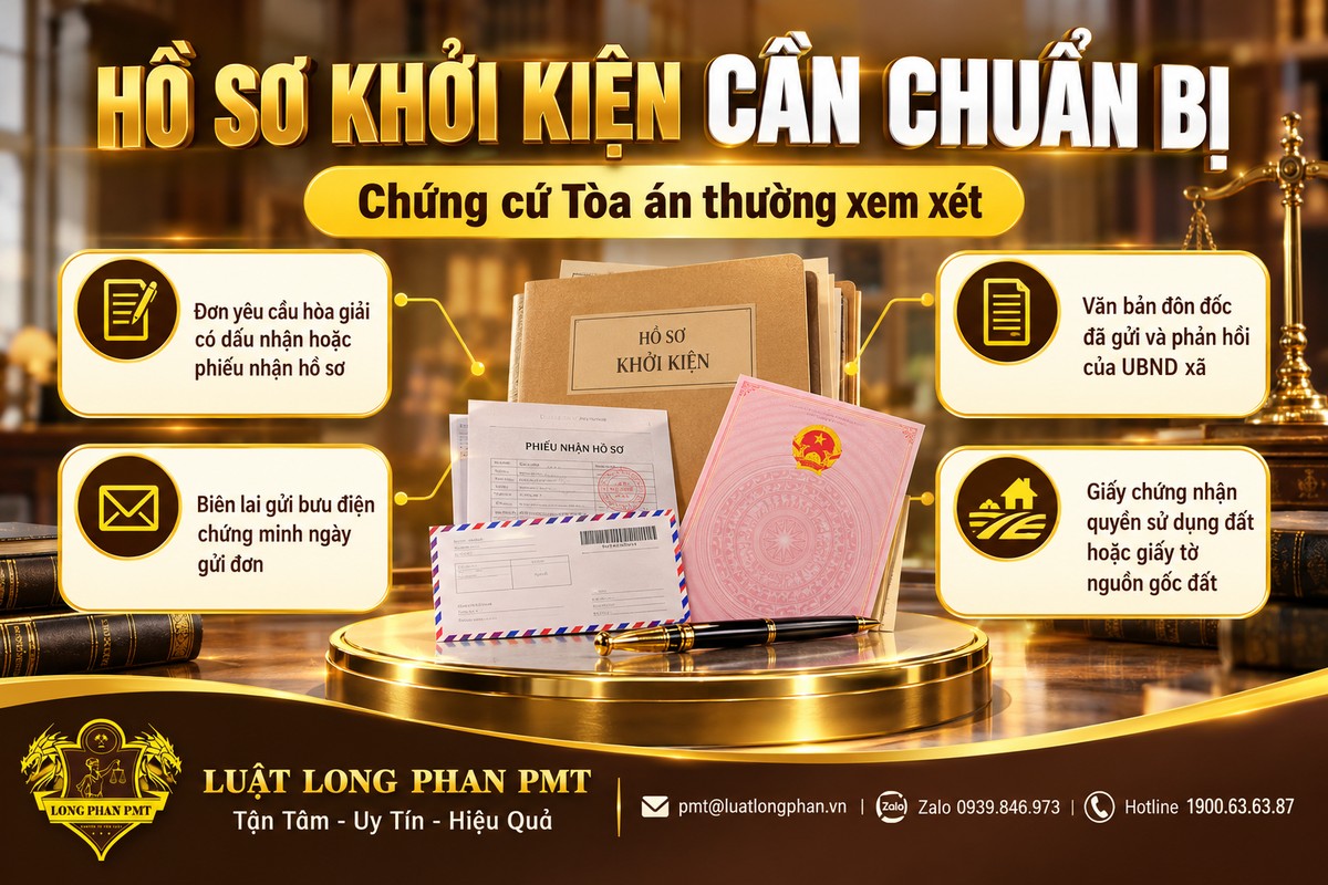 Hồ sơ khởi kiện hành vi không hòa giải gồm đơn khởi kiện, phiếu nhận hồ sơ, biên lai bưu điện và giấy tờ nguồn gốc đất