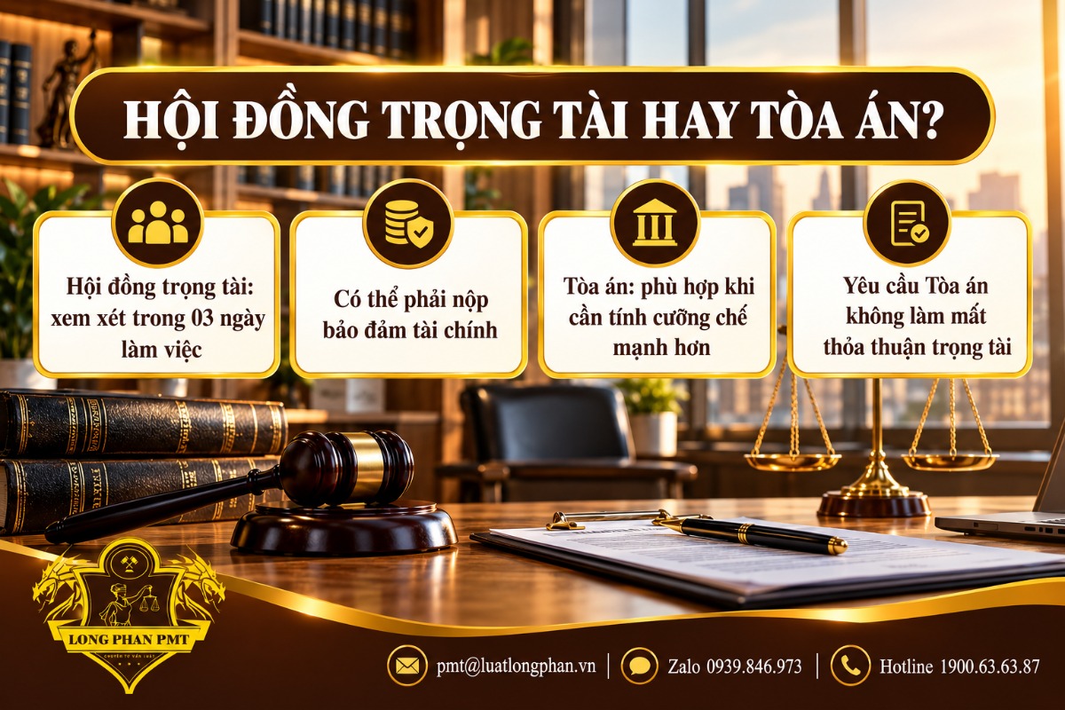 Infographic so sánh Hội đồng trọng tài và Tòa án khi nộp đơn áp dụng biện pháp khẩn cấp tạm thời trong trọng tài