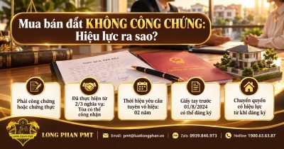 Infographic hợp đồng mua bán đất không công chứng: giấy tay, sổ đất, mô hình nhà và 5 điểm cần biết