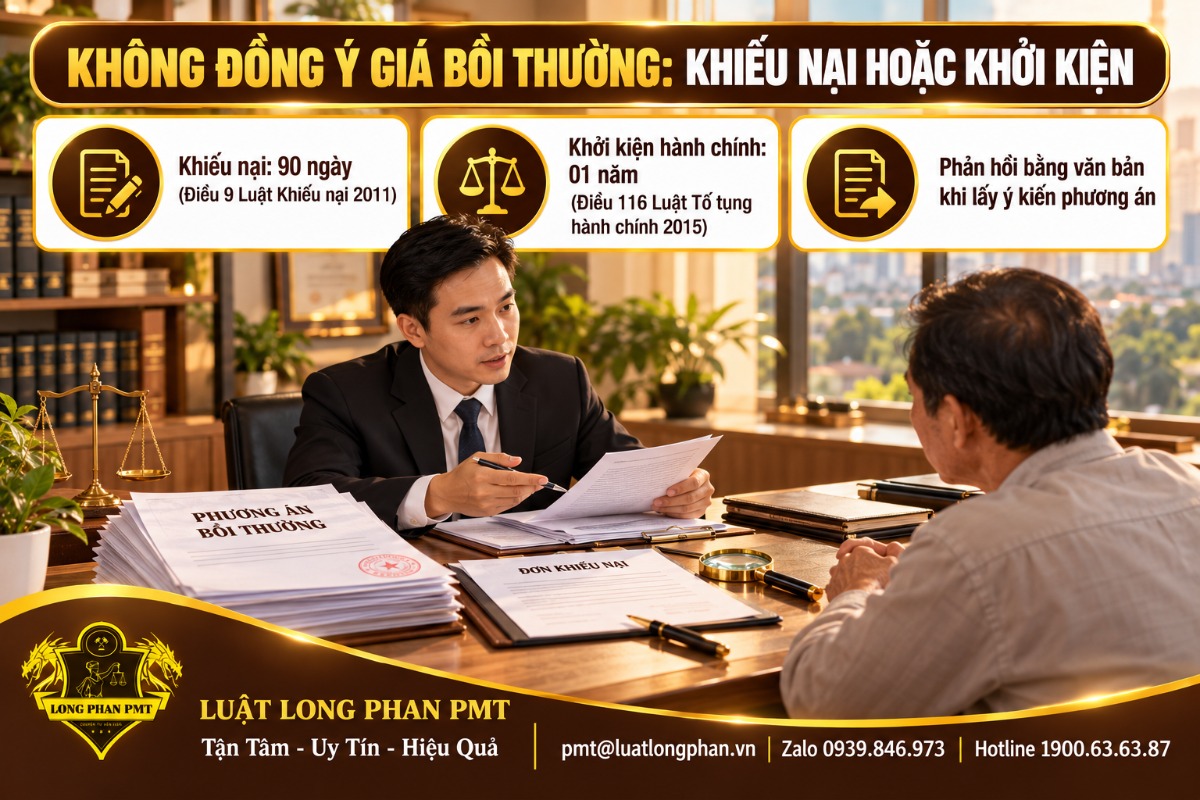 Luật sư tư vấn khiếu nại 90 ngày hoặc khởi kiện hành chính 01 năm khi không đồng ý giá đất bồi thường