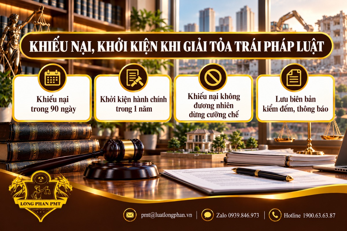 Infographic khiếu nại, khởi kiện khi giải tỏa đất trái pháp luật: khiếu nại 90 ngày, khởi kiện hành chính trong 1 năm