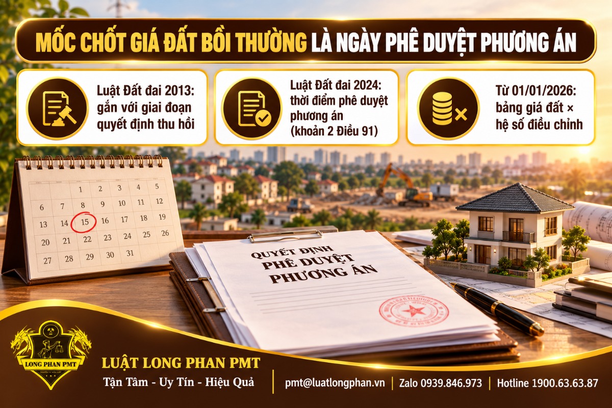 So sánh mốc xác định giá đất bồi thường theo Luật Đất đai 2013, Luật Đất đai 2024 và từ 01/01/2026