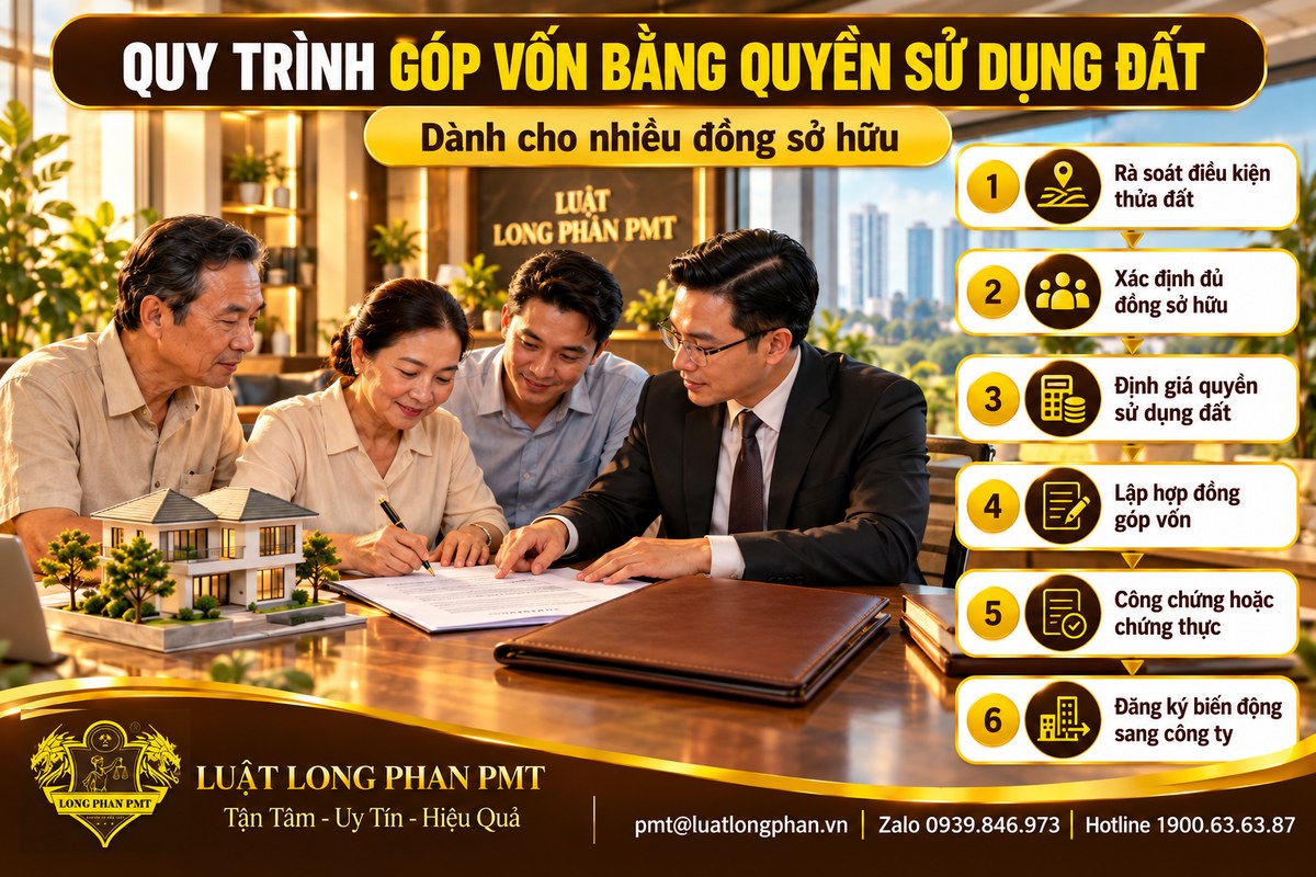 Quy trình 6 bước nhiều đồng sở hữu góp vốn bằng quyền sử dụng đất vào công ty