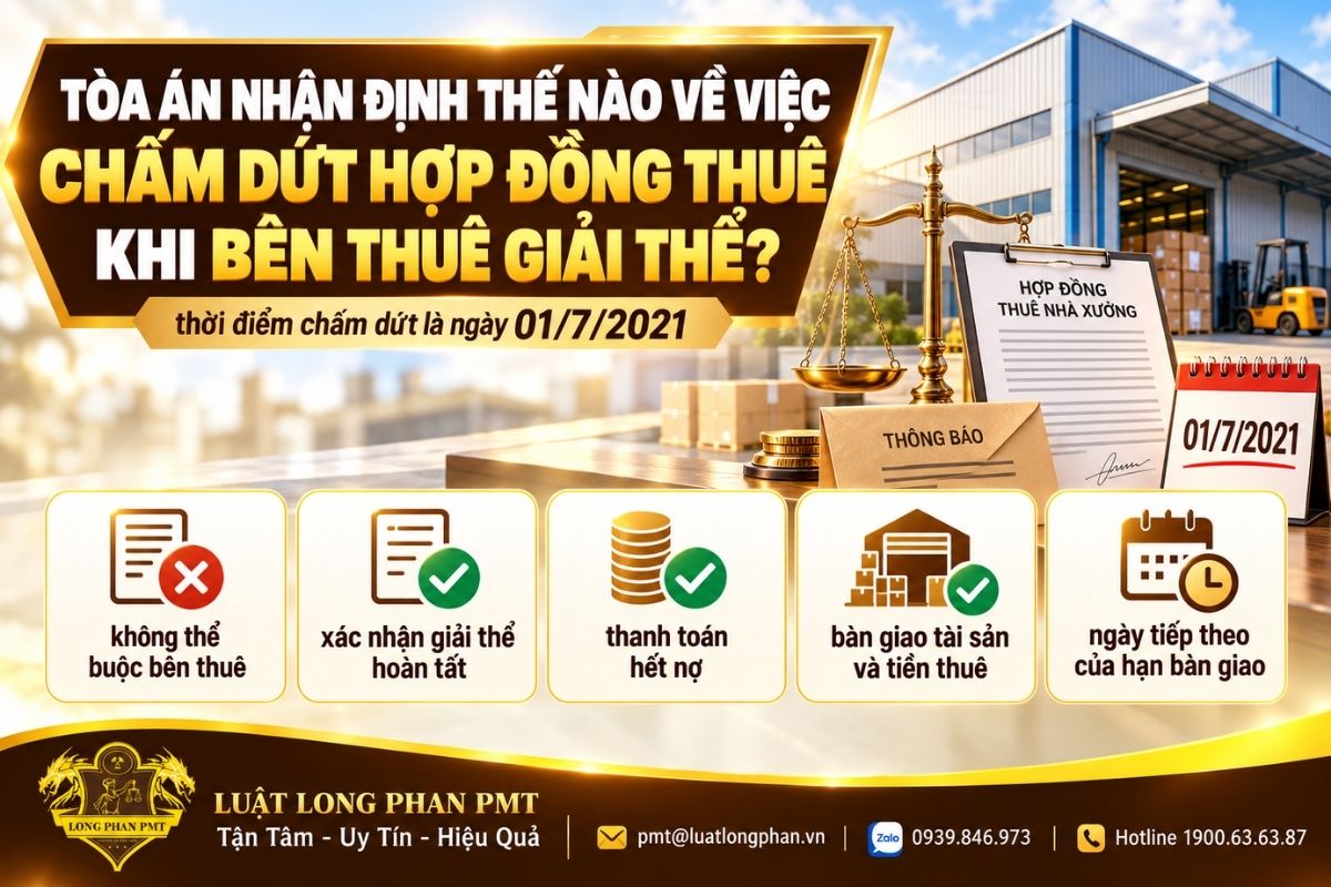 Thời điểm chấm dứt hợp đồng thuê khi giải thể theo nhận định trong dự thảo án lệ.