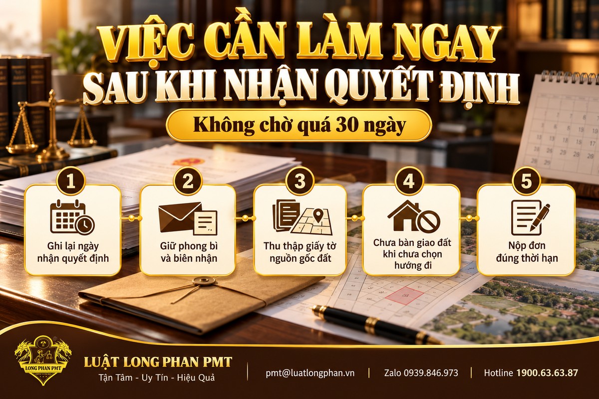 Việc cần làm ngay sau khi nhận quyết định giải quyết tranh chấp đất đai: ghi ngày nhận, giữ biên nhận, nộp đơn đúng hạn
